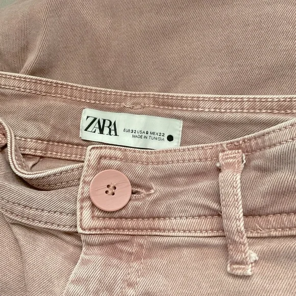 Zara Dusty Rose High Rise Flare Leg Raw Hem Stretch Denim Jeans Size 0 - Picture 6 of 6